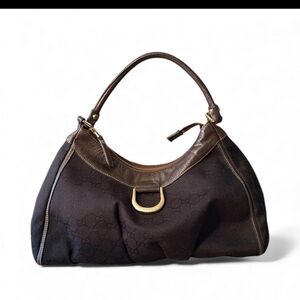 Gucci Black and Brown Hobo Shoulder Bag with Gold-Tone Accent